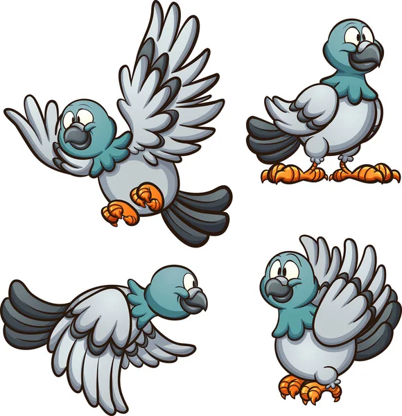 Cartoon Pigeon Different Positions Vector Clip Art Illustration Simple Gradients — Stock Vector