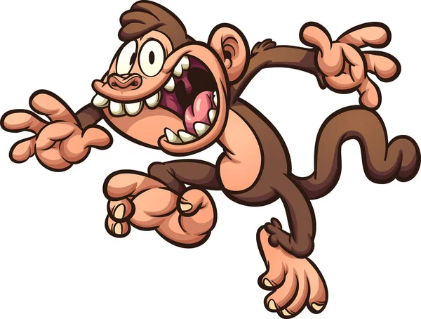 尖叫和跳跃卡通猴子 带有简单渐变的矢量剪贴画插图 在单个层中 — 图库矢量图片