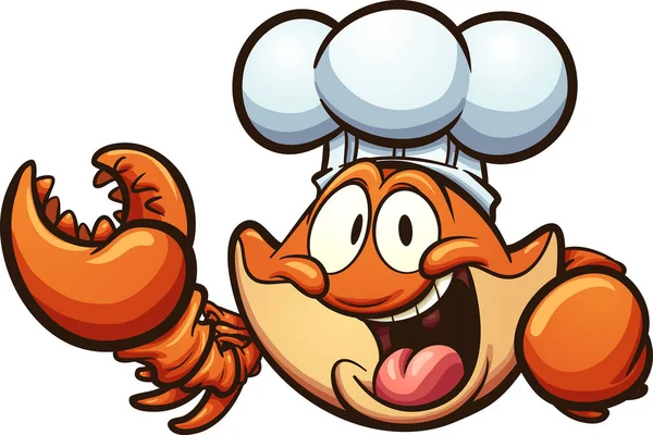 Joyeux Chef Bande Dessinée Crabe Illustration Clip Art Vectoriel Avec — Image vectorielle