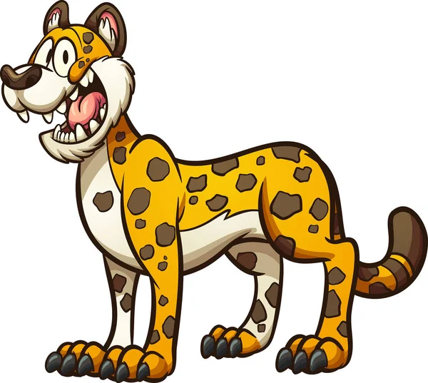 Szczęśliwy Kreskówka Cheetah Jaguar Czy Lampart Ilustracja Wektorowa Sztuki Klip — Wektor stockowy