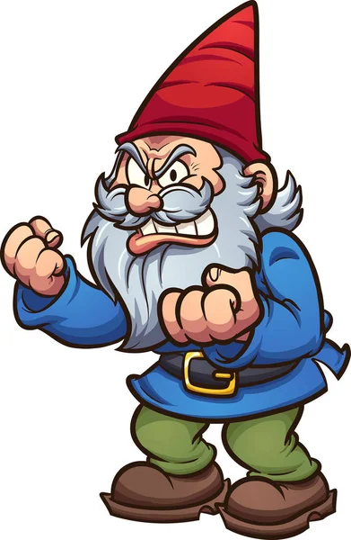 Angry Cartoon Gnome Vector Clip Art Illustration Simple Gradients All — Stock Vector