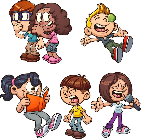 Cartoon Kids Performing Different Actions Vector Clip Art Illustration Simple — Stock Vector