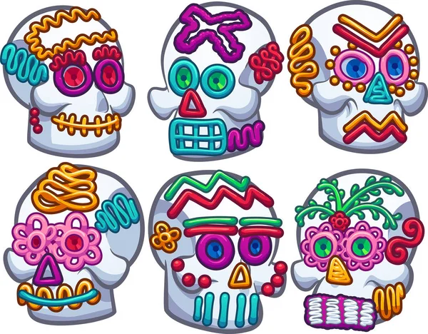 Mexican Sugar Skulls Vector Clip Art Illustration Simple Gradients Each — Stock Vector