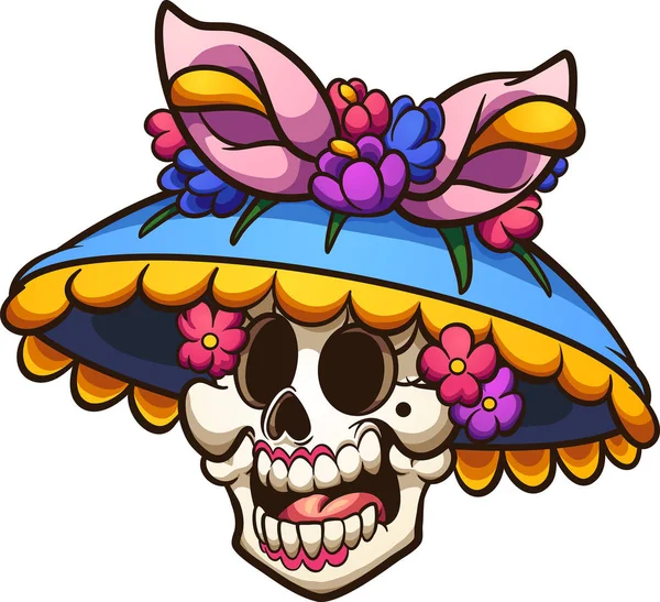 Día Muerte Cabeza Catrina Mexicana Ilustración Clip Vectorial Con Gradientes — Archivo Imágenes Vectoriales