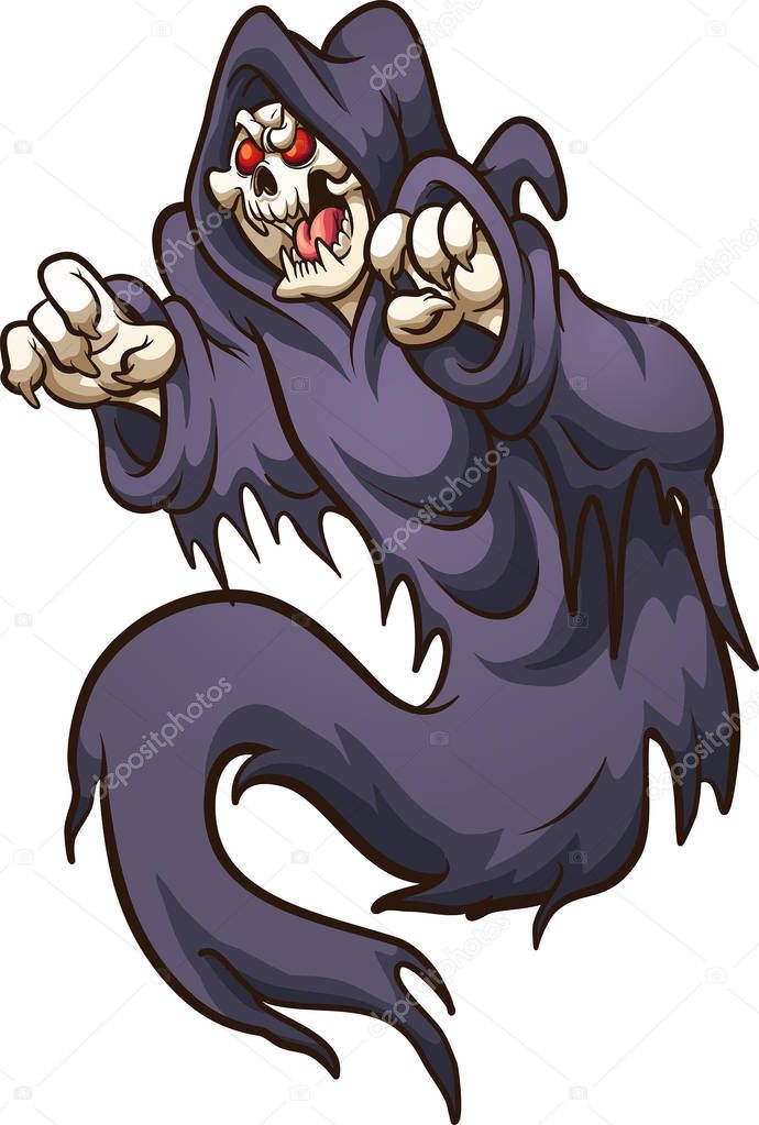Cartoon scary  Halloween flying specter. Vector clip art illustration with simple gradients. All in a single layer.