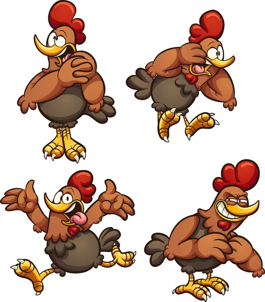 Pollo Dibujos Animados Diferentes Poses Ilustración Clip Vectorial Con Gradientes — Archivo Imágenes Vectoriales