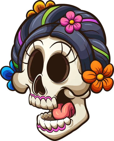 Traditionella Mexikanska Catrina Skalle Vektor Clip Art Illustration Med Enkel — Stock vektor