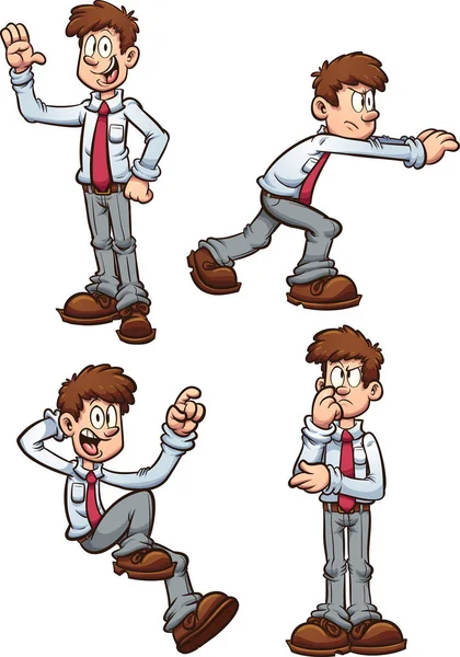 Cartoon Office Worker Employee Different Poses Vector Clip Art Illustration — Stock Vector