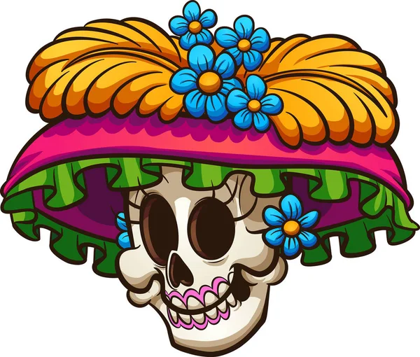 Día Muerte Del Cráneo Catrina Mexicana Ilustración Clip Vectorial Con — Vector de stock