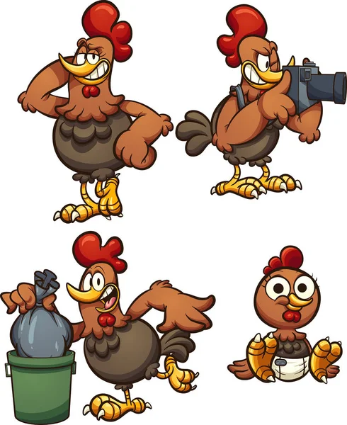 Cartoon Chicken Different Poses Vector Clip Art Illustration Simple Gradients — Stock Vector