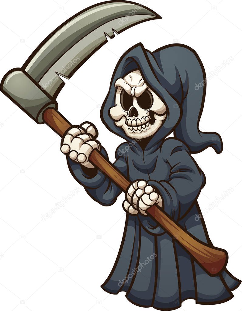 Grim reaper with scythe. Vector clip art illustration with simple gradients. All in a single layer