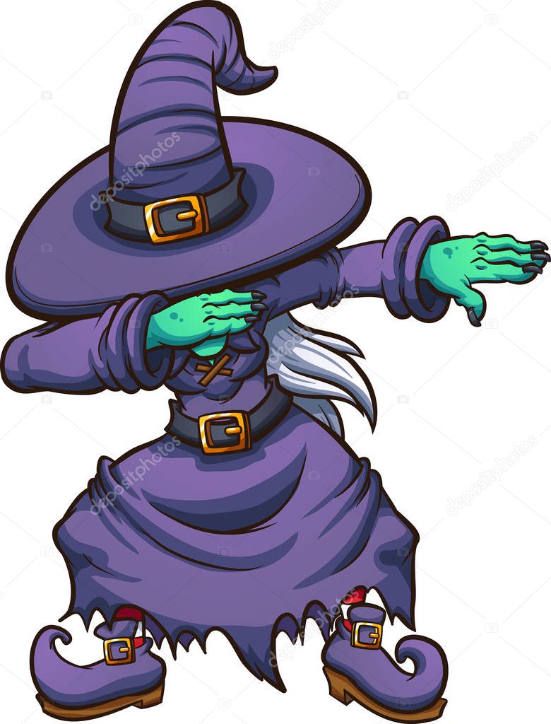 Dabbing cartoon witch. Vector illustration with simple gradients. All in a single layer