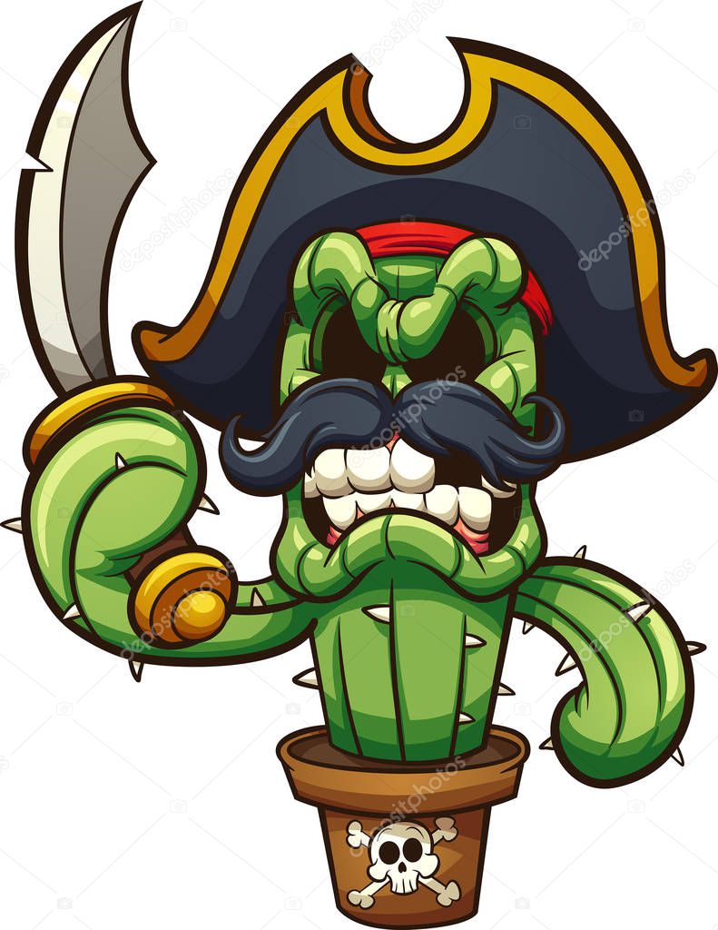 Angry cactus pirate.  Vector clip art illustration with simple gradients. All in a single layer.