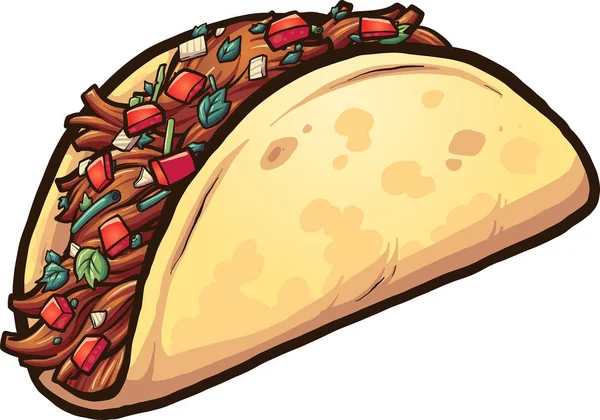 Taco Con Coriandolo Pomodoro Illustrazione Clip Art Vettoriale Con Semplici — Vettoriale Stock