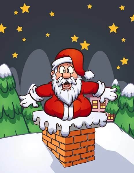 Vet Geschokt Cartoon Santa Claus Voorraad Schoorsteen Clip Art Vectorillustratie — Stockvector