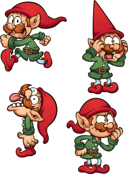 Cartoon Kerst Elf Met Verschillende Uitdrukkingen Clip Art Vectorillustratie Met — Stockvector