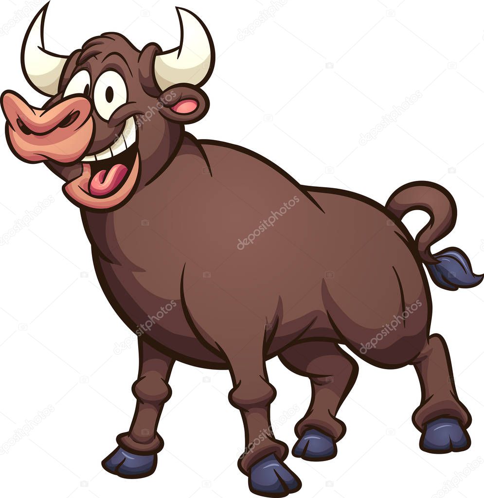 Happy cartoon bull. Vector clip art illustration with simple gradients. All in a single layer