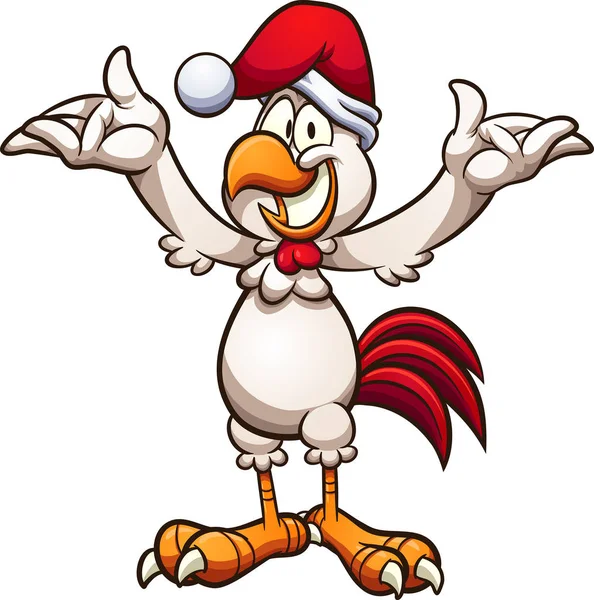 Happy Cartoon Chicken Christmas Hat Vector Clip Art Illustration Simple — Stock Vector