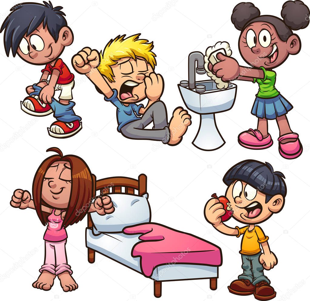 Cartoon kids performing different actions. Vector clip art illustration with simple gradients. Each on a separate layer