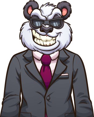 Güneş gözlüğü takıyor çizgi film panda serin ve uygun. Vektör klip sanat çizim basit degradelerle. Baş ve vücut ayrı katmanlardaki.