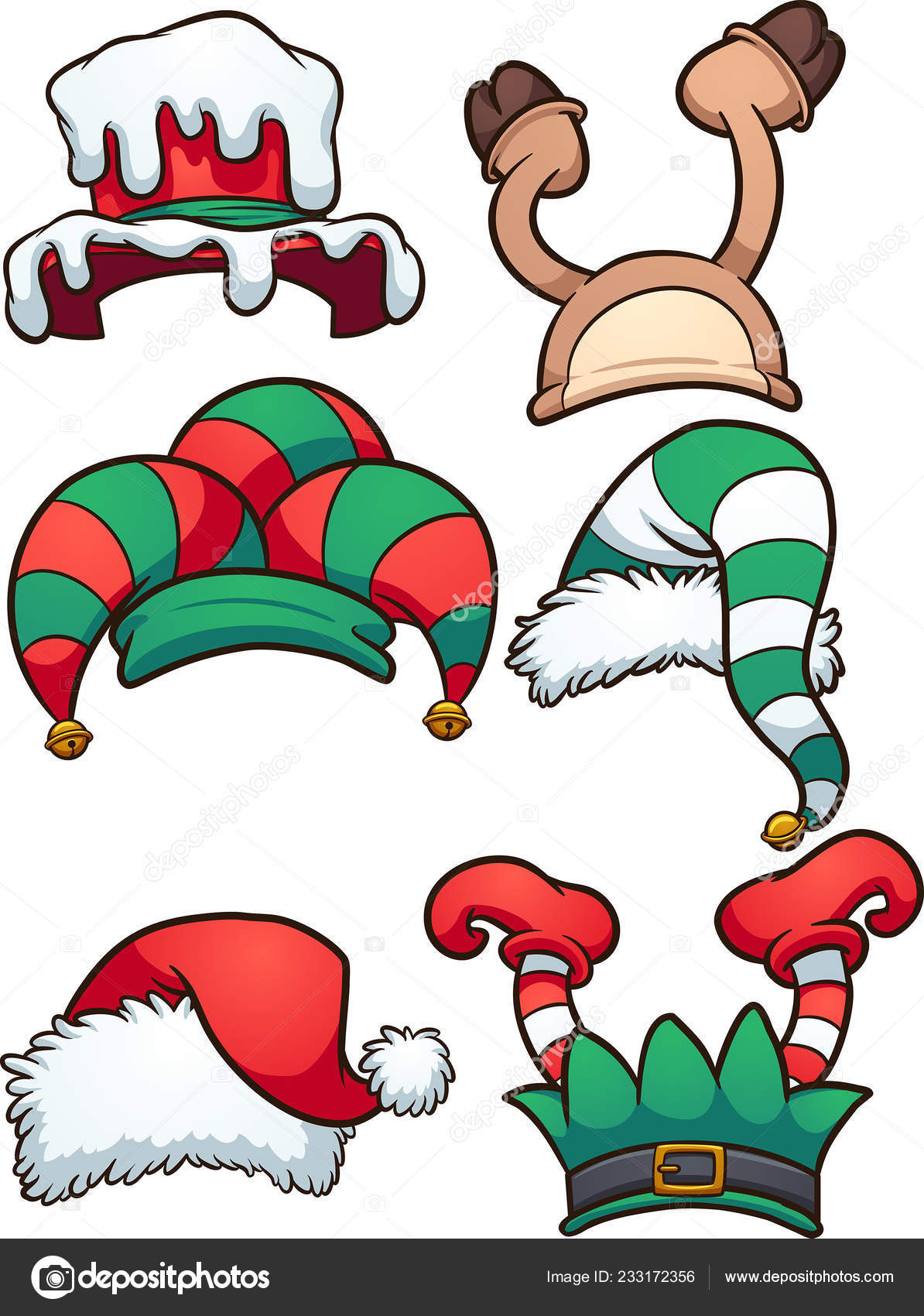 卡通圣诞帽向量剪贴画例证与简单的梯度单独一层上的每顶帽子图库矢量图©memoangeles 233172356, image size:1194x1700