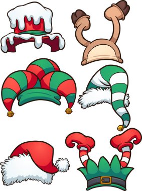 Noel şapka karikatür. Vektör klip sanat çizim basit degradelerle. Ayrı bir katmana her şapka.
