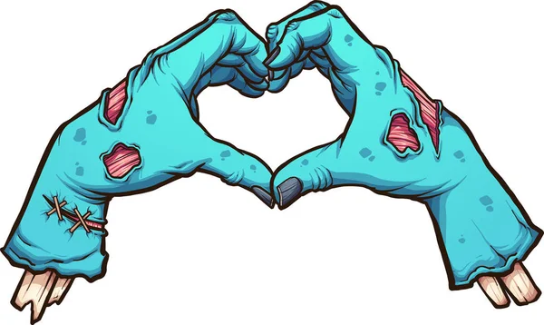 Valentine Zombie Mãos Formando Uma Forma Coração Vector Clip Ilustração — Vetor de Stock