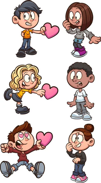 漫画の子供を与えるとバレンタイン炉形カードを受け取るします シンプルなグラデーション ベクター クリップ アート イラスト それぞれ別のレイヤーに — ストックベクタ