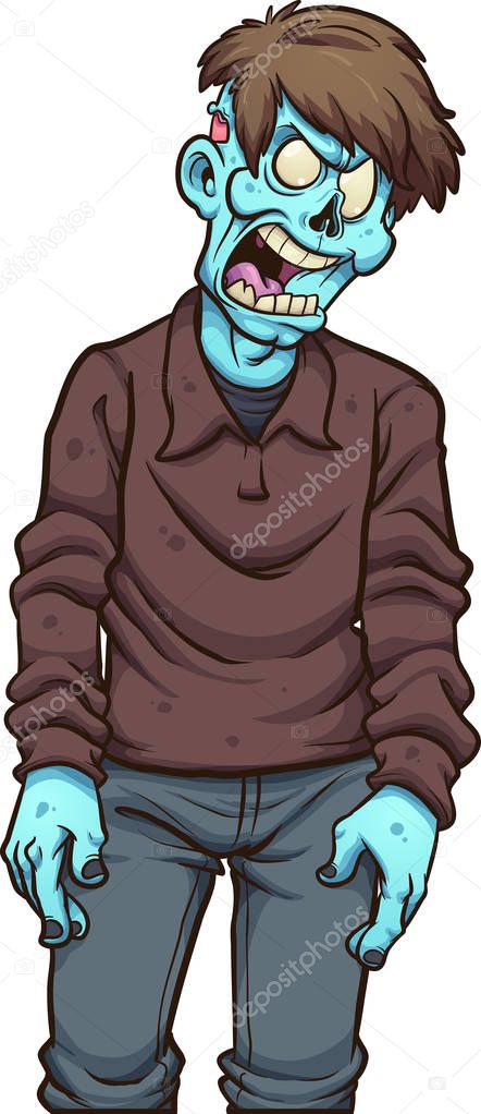 Angry cartoon zombie front view. Vector clip art illustration with simple gradients. All in a single layer