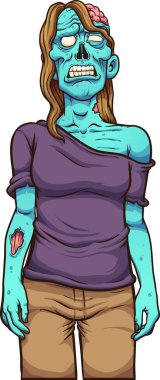 Üzgün kadın karikatür zombi önden görünüm. Vektör klip sanat çizim basit degradelerle. Hepsi tek bir katmanda