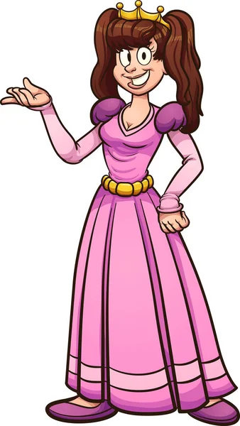 Feliz Princesa Dibujos Animados Con Vestido Rosa Ilustración Clip Vectorial — Vector de stock