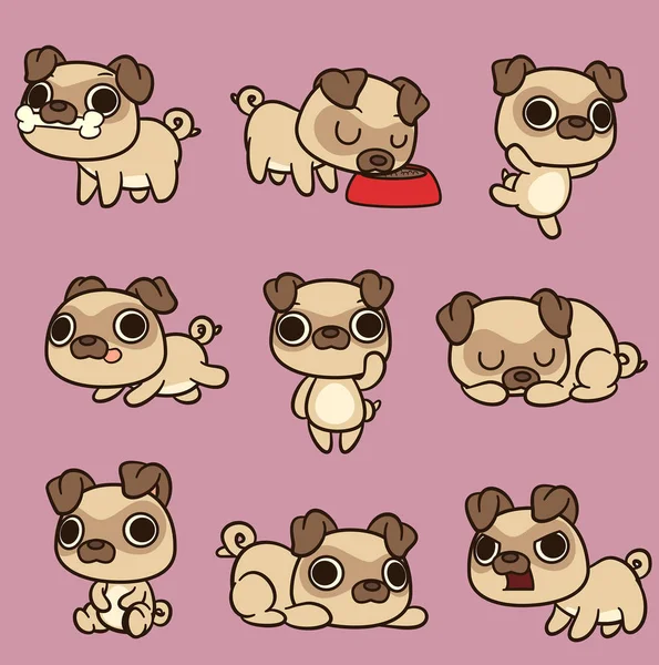 Pug Kawaii. — Vetor de Stock