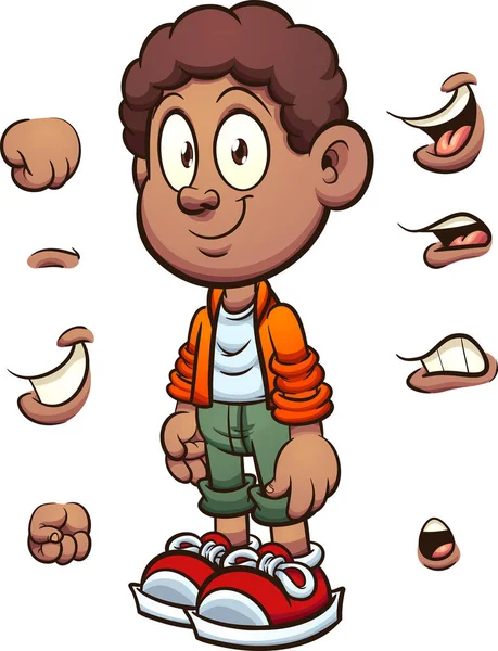 Niño Africano Con Diferentes Partes Móviles Listo Para Animación Ilustración — Archivo Imágenes Vectoriales