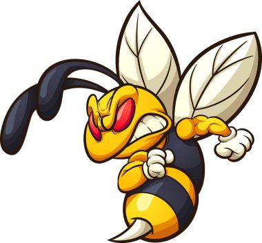 Kızgın hornet, arı veya arı maskot küçük resim. Vektör çizim basit degradelerle. Hepsi tek bir katmanda.
