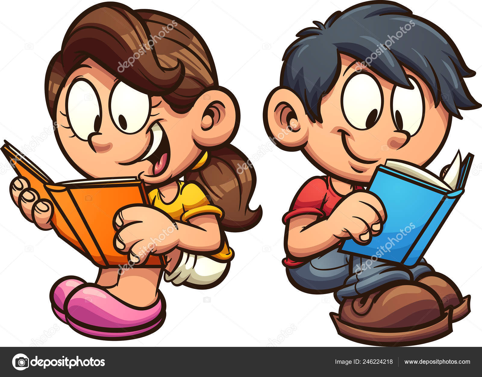 clipart boy and girl reading