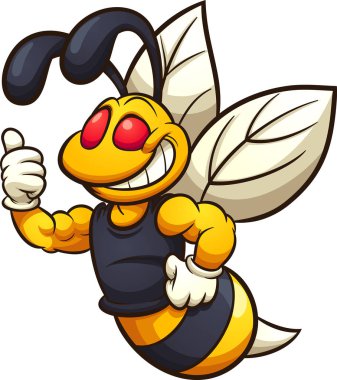 Mutlu hornet, arı veya arı maskot küçük resim. Vektör çizim basit degradelerle. Hepsi tek bir katmanda.