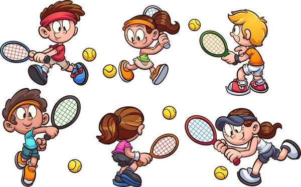 Niños jugando tenis — Vector de stock