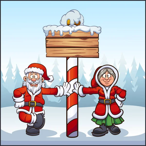 Santa Claus y la señora Santa en el Polo Norte — Vector de stock