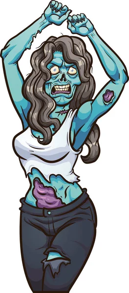 Female Dancing Zombie Looking Angry Clip Art Vector Illustration Simple — Stock Vector