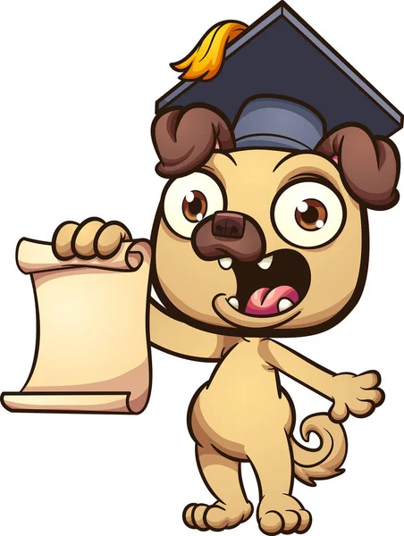 Pug Dibujos Animados Con Una Gorra Graduación Sosteniendo Papel Blanco — Archivo Imágenes Vectoriales