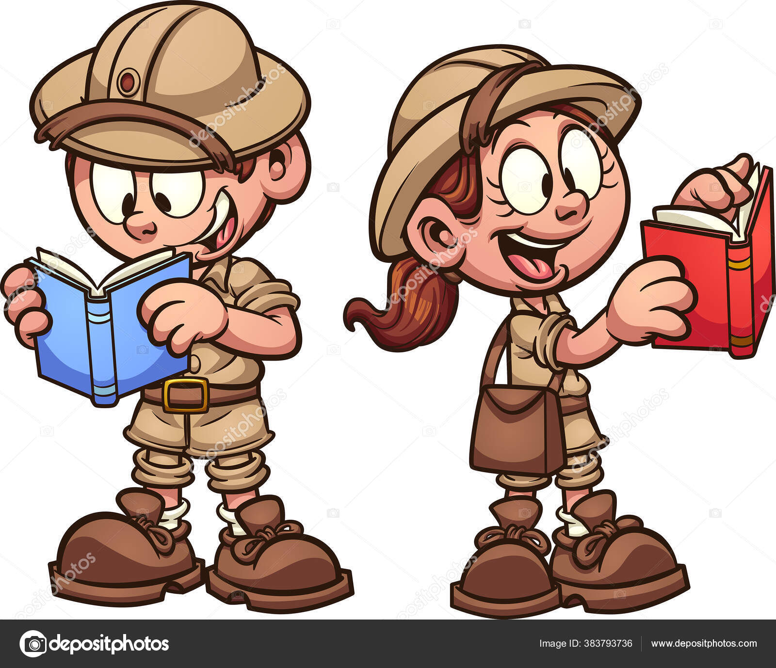 萨法里的孩子们穿着探险家服装矢量剪贴画与简单的渐变每一层都有一层图库矢量图©memoangeles 383793736, image size:1600x1378