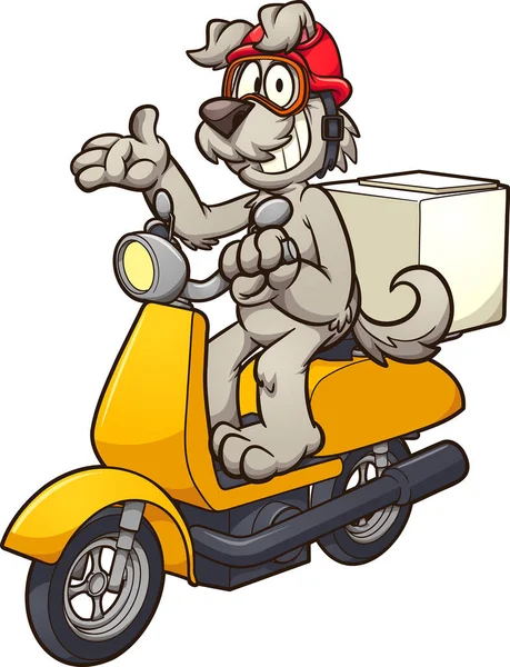 配達バイクで漫画の犬 シンプルなグラデーションでベクトルクリップアートイラスト 一つの層に — ストックベクタ