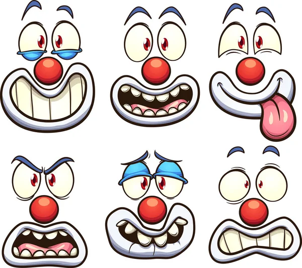 Cartoon Clown Face Different Expressions Vector Clip Art Illustration Simple — Stock Vector