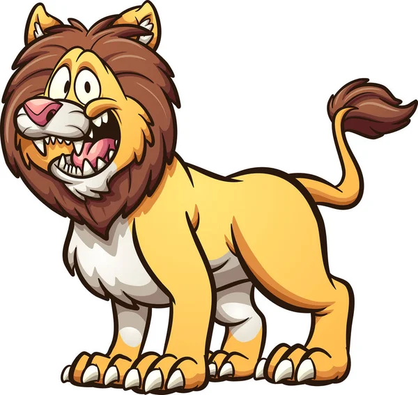 Happy Cartoon Male Lion Big Smile Standing Four Legs Vector — Stock Vector