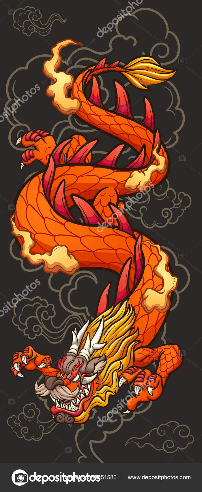 Cartoon Red Chinese Dragon Dark Cloud Background Vector Clip Art Stock  Vector by ©memoangeles 389851580, image size:700x1700