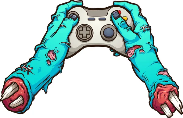 Cartoon Zombie Useknuté Ruce Drží Ovladač Videohry Vektorový Klip Ilustrace — Stockový vektor
