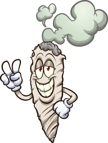Cartoon Marijuana Cigarette Making Peace Sign Vector Clip Art Illustration — Stock Vector