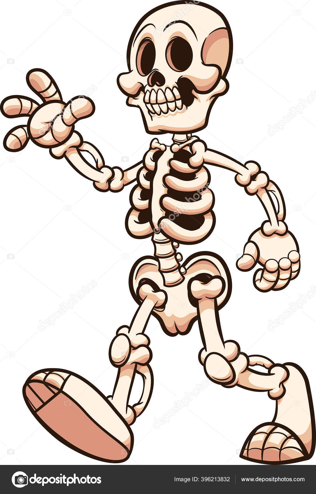 Cartoon Skeleton Walking Waving Vector Clip Art Illustration Simple Gradien...