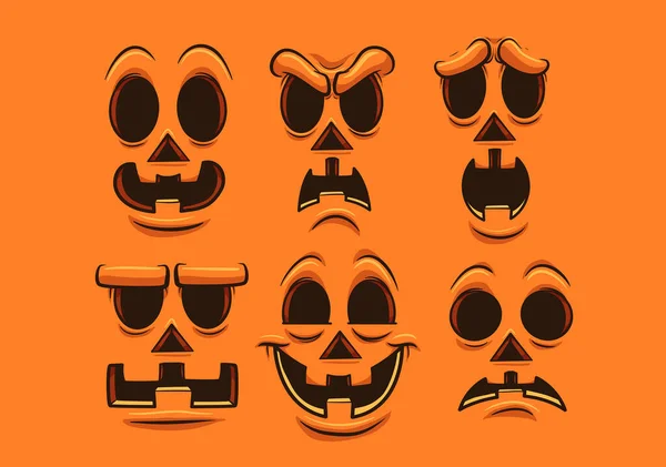 Хэллоуин Тыквы Лица Различными Выражениями Эмоциями Векторная Иллюстрация Каждый Отдельном — стоковый вектор