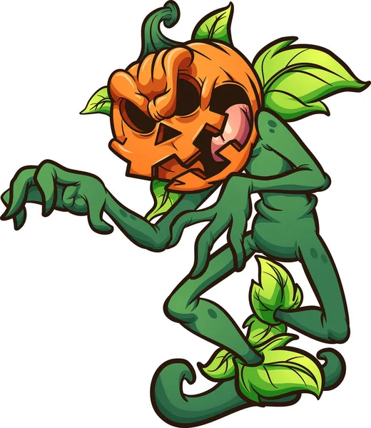 Monstre Citrouille Halloween Marchant Maladroitement Illustration Vectorielle Clip Art Tout — Image vectorielle